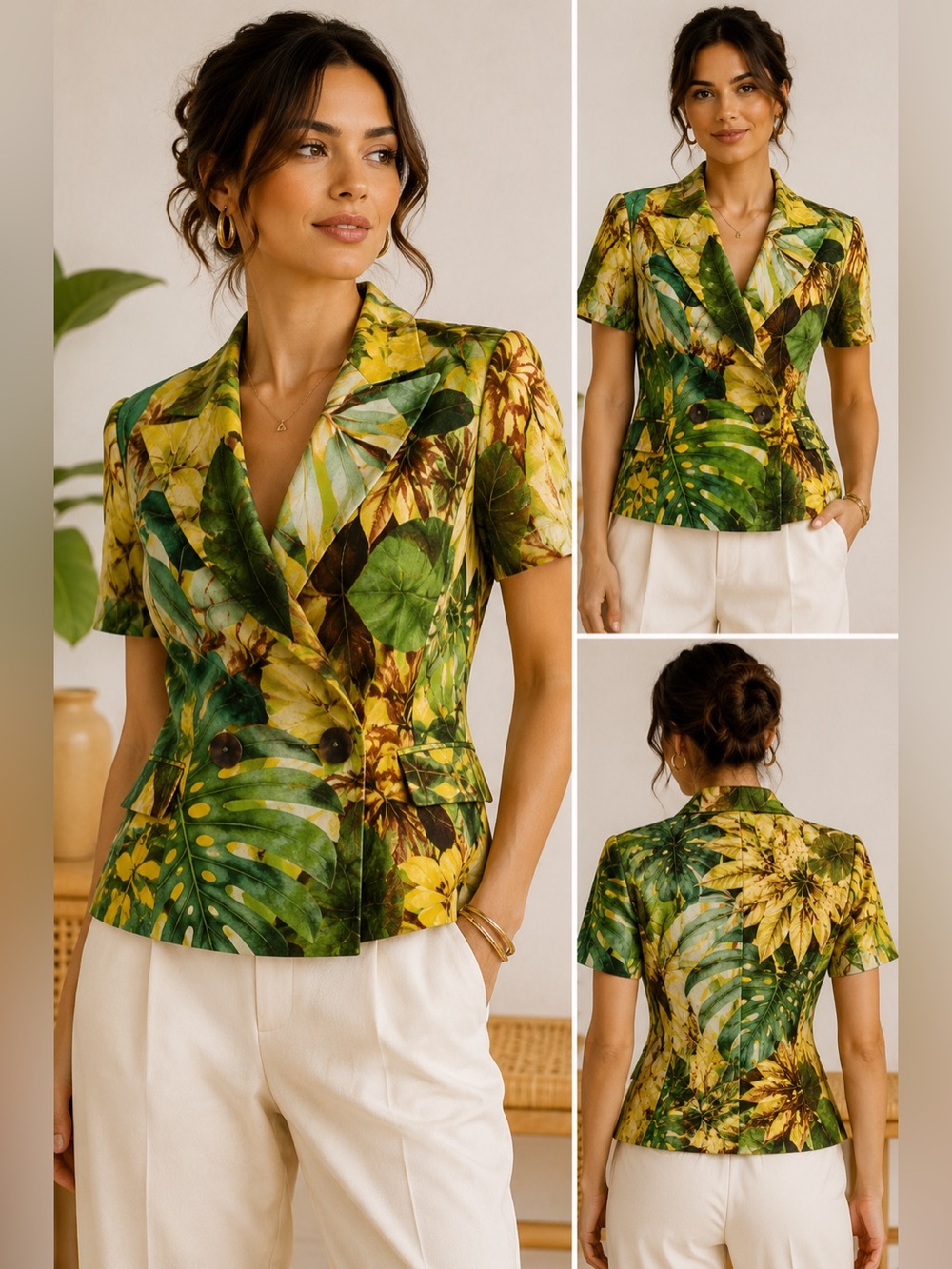 Jean-Louis Scherrer Boutique Tropical Botanical Blazer Made France FR 38